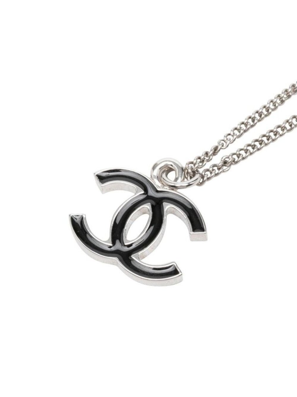 Chanel CC Logo Chain Pendant Stamp Silver Black Metal